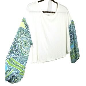 Anthro Lavender Field White Top Womens Shirt Crop Size Small S Thermal Puff